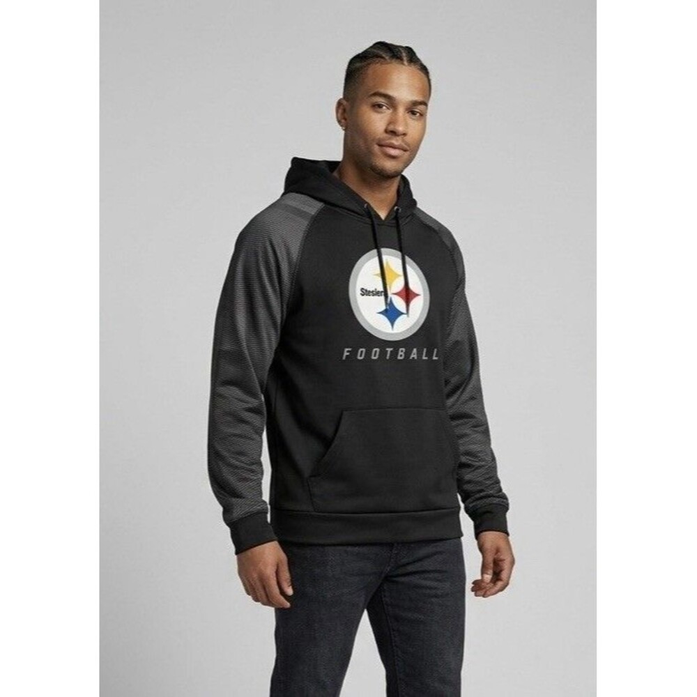 Majestic ThermaBase Steelers Football Hoodie Medium Black Grey Stripe Medium